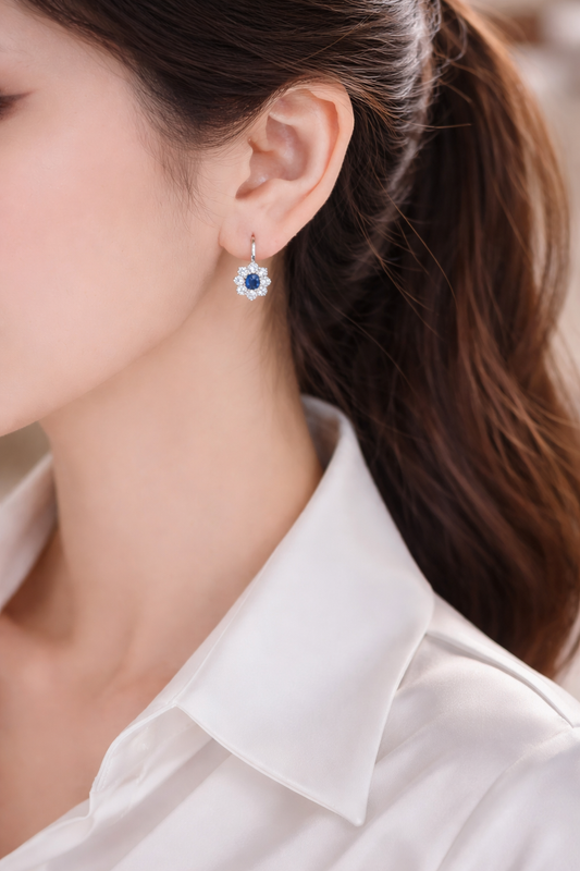 Midnight Bloom Lab-Grown Sapphire Drop Earrings - Lunelle Atelier