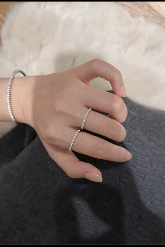 Stackable Half Pave Tennis Ring | Rhodium-Plated Sterling Silver - Lunelle Atelier