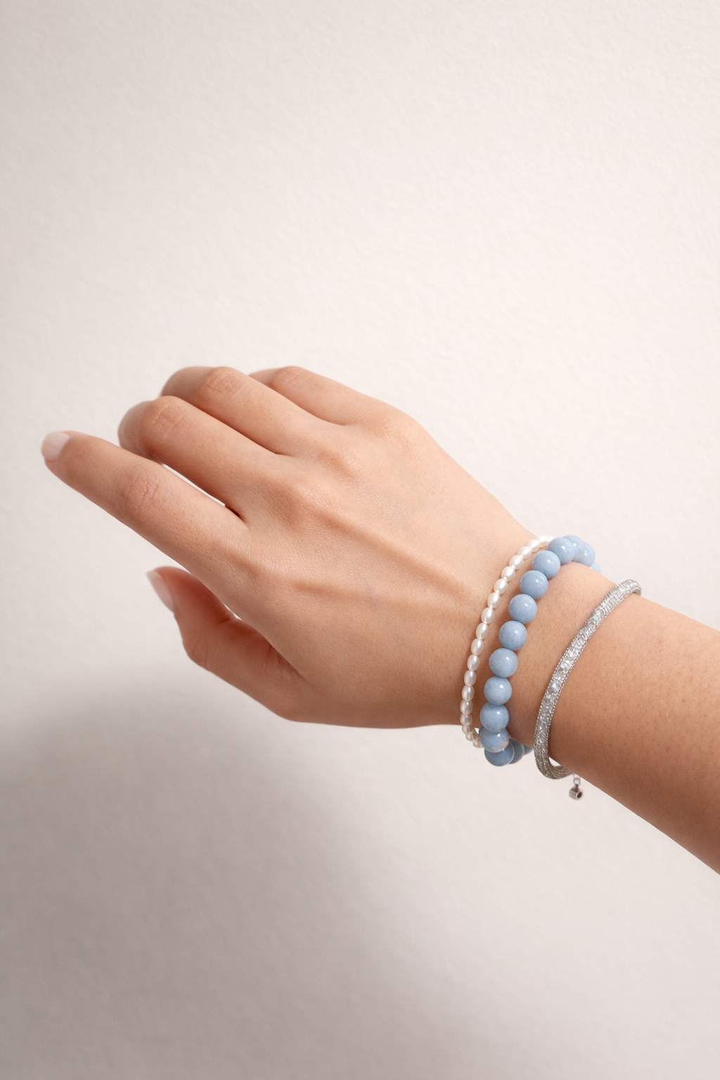 Angelite & Pearl Dual Strand Heart Clasp Bracelet - Lunelle Atelier