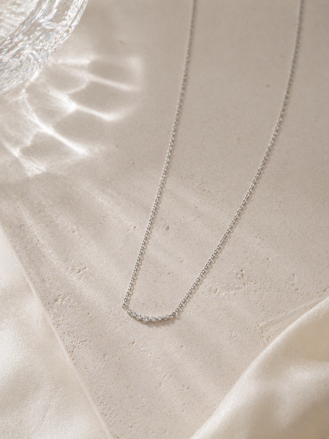 Dainty Moissanite Smile Necklace | Silver Finish - Lunelle Atelier