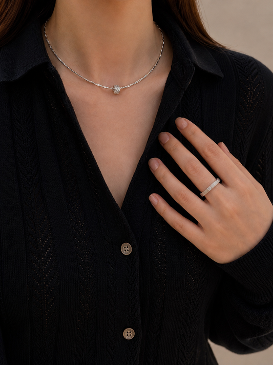 Luna Twist Adjustable Silver Choker Necklace - Lunelle Atelier