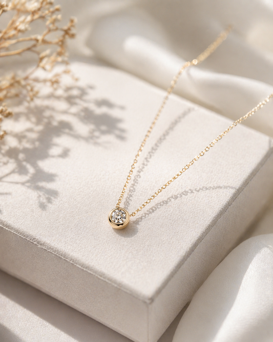 Single Bubble Moissanite Necklace | Champagne Gold Finish - Lunelle Atelier