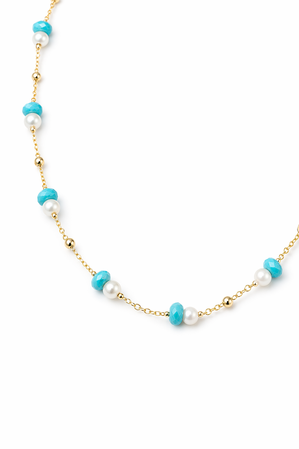 Turquoise & Freshwater Pearl 14K Gold Filled Necklace - Lunelle Atelier