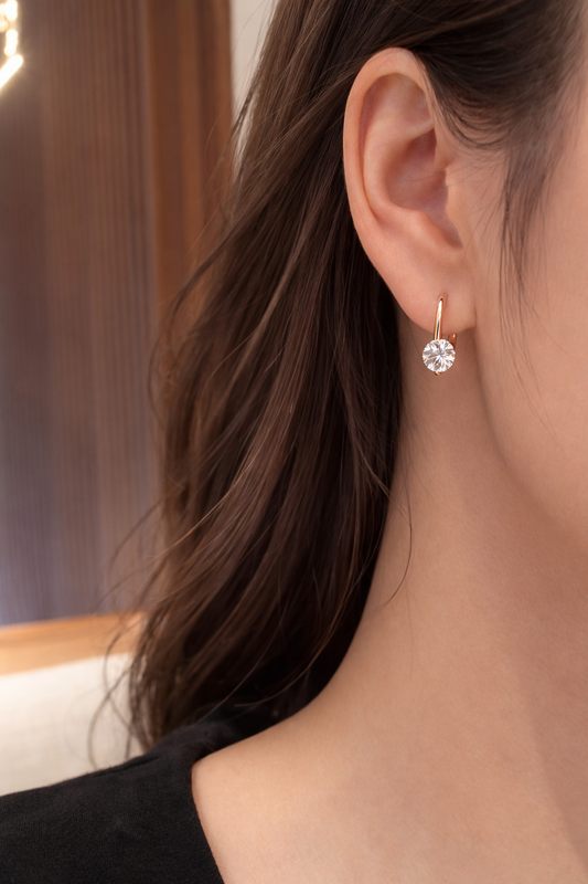 Moissanite Drop Ear Huggies 1 Carat | Champagne Rose Gold Plated Sterling Silver