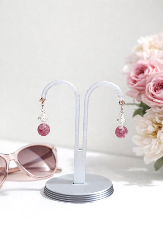 Pink Lepidolite Pearl Drop Earrings - Lunelle Atelier