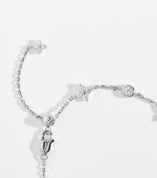 Clover Bloom Tassel Bracelet, White Gold - Lunelle Atelier