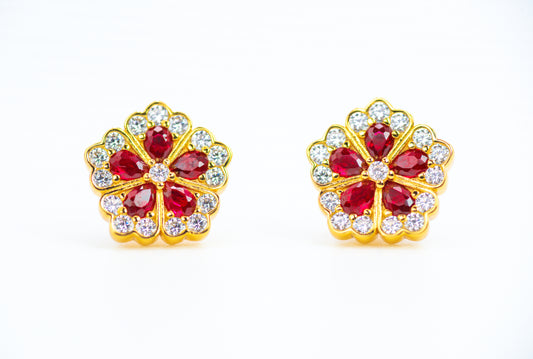 Royal Ruby Fleur | Corundum Floral Stud Earrings