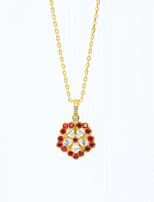 Royal Ruby Fleur| Double-Sided Corundum Necklace