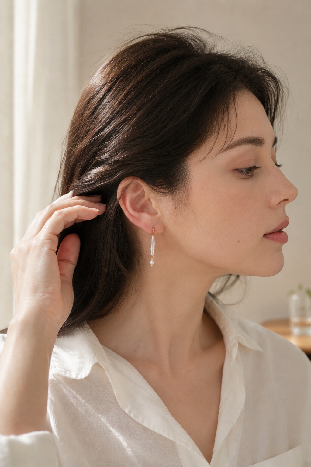 Baroque Pearl Dangle Earrings — Lapis Lazuli, Freshwater Pearl & Gold Vintage Bead