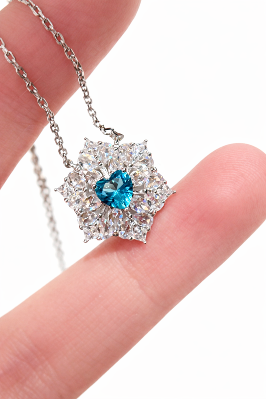Paraiba Blue Heart Snowflake Necklace | Sterling Silver - Lunelle Atelier