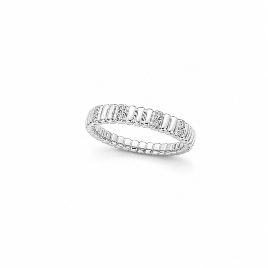 Lunelle Atelier satin ribbon moissanite band ring showcasing a sparkling moissanite gemstone set in a smooth satin finish band.
