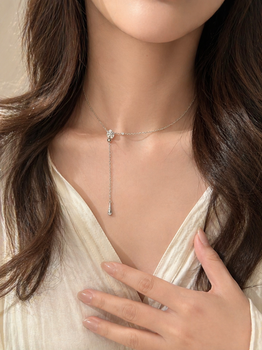 Dew Drop Y-Chain Necklace | Silver Finish - Lunelle Atelier