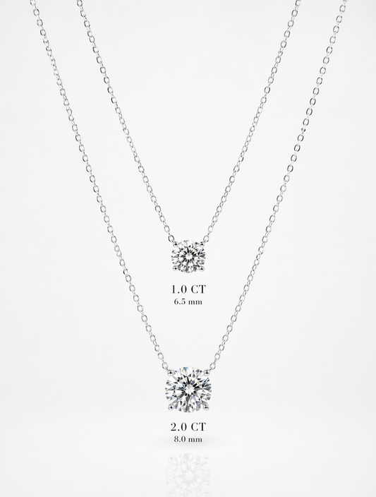 Classic Four Claw Moissanite Necklace | Rhodium Plated - Lunelle Atelier
