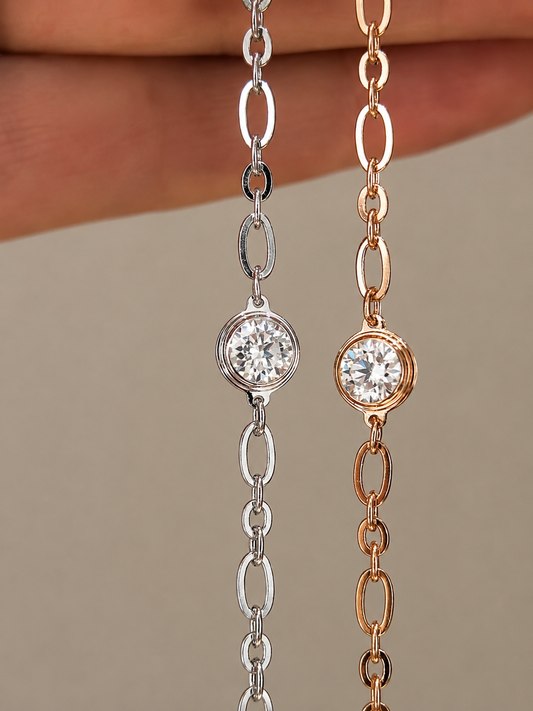 Adjustable Bezel Moissanite Chain Bracelet