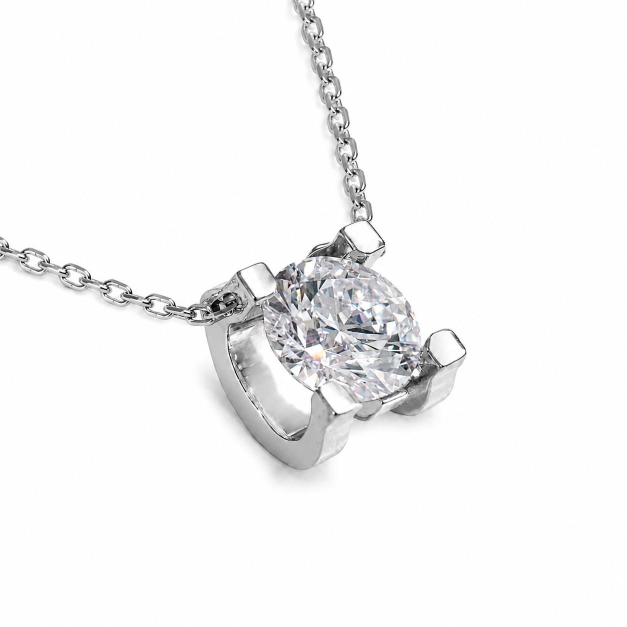 Lunelle Atelier Sculpted Solitaire Lab-Grown Diamond Necklace featuring a single sparkling diamond pendant on a delicate chain