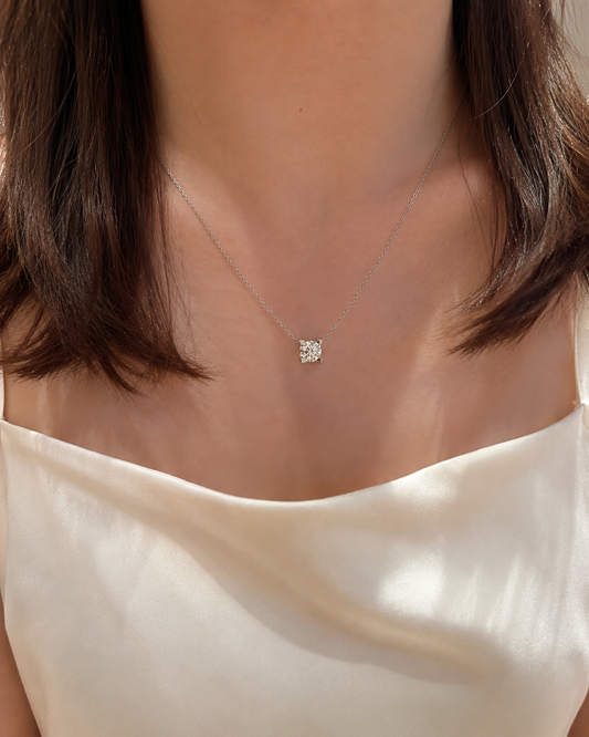 Lunelle Atelier Sculpted Solitaire Lab-Grown Diamond Necklace featuring a single sparkling diamond pendant on a delicate chain