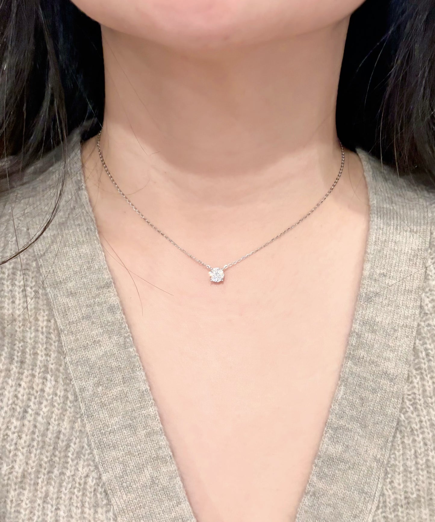 Classic Four Claw Moissanite Necklace, White Gold - Lunelle Atelier
