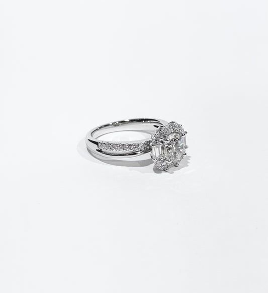 Diamond ring on a light gray background