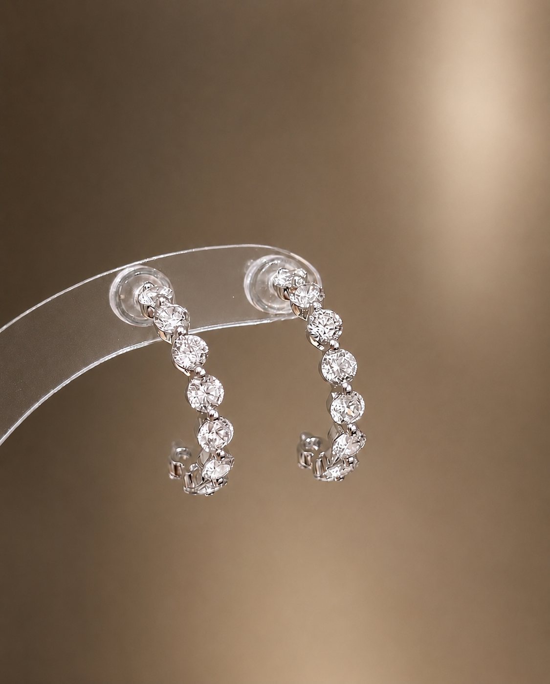 Floating Round-Cut Tennis Half Hoop Earrings