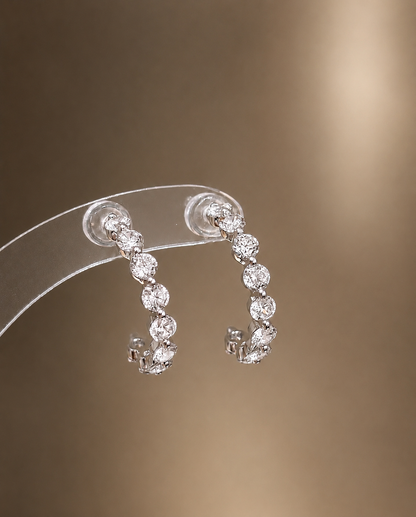 Floating Round-Cut Tennis Half Hoop Earrings