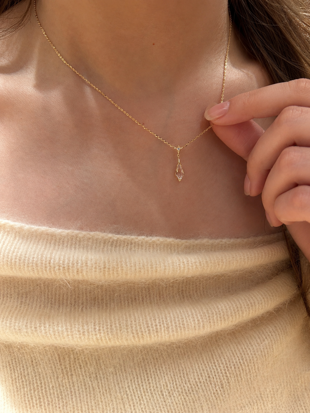 Cold Light Crystal Drop Necklace - Lunelle Atelier