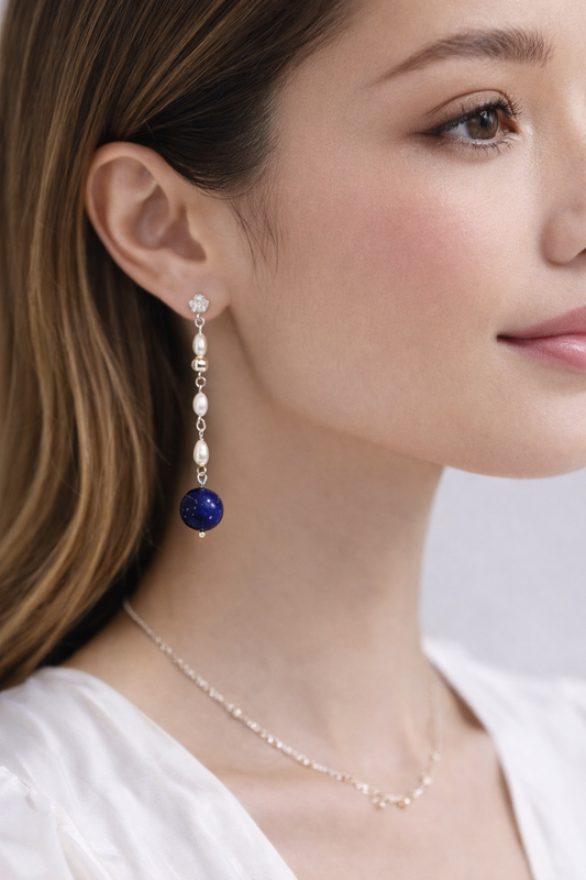 Lapis Lazuli Freshwater Pearl Drop Earrings - Lunelle Atelier