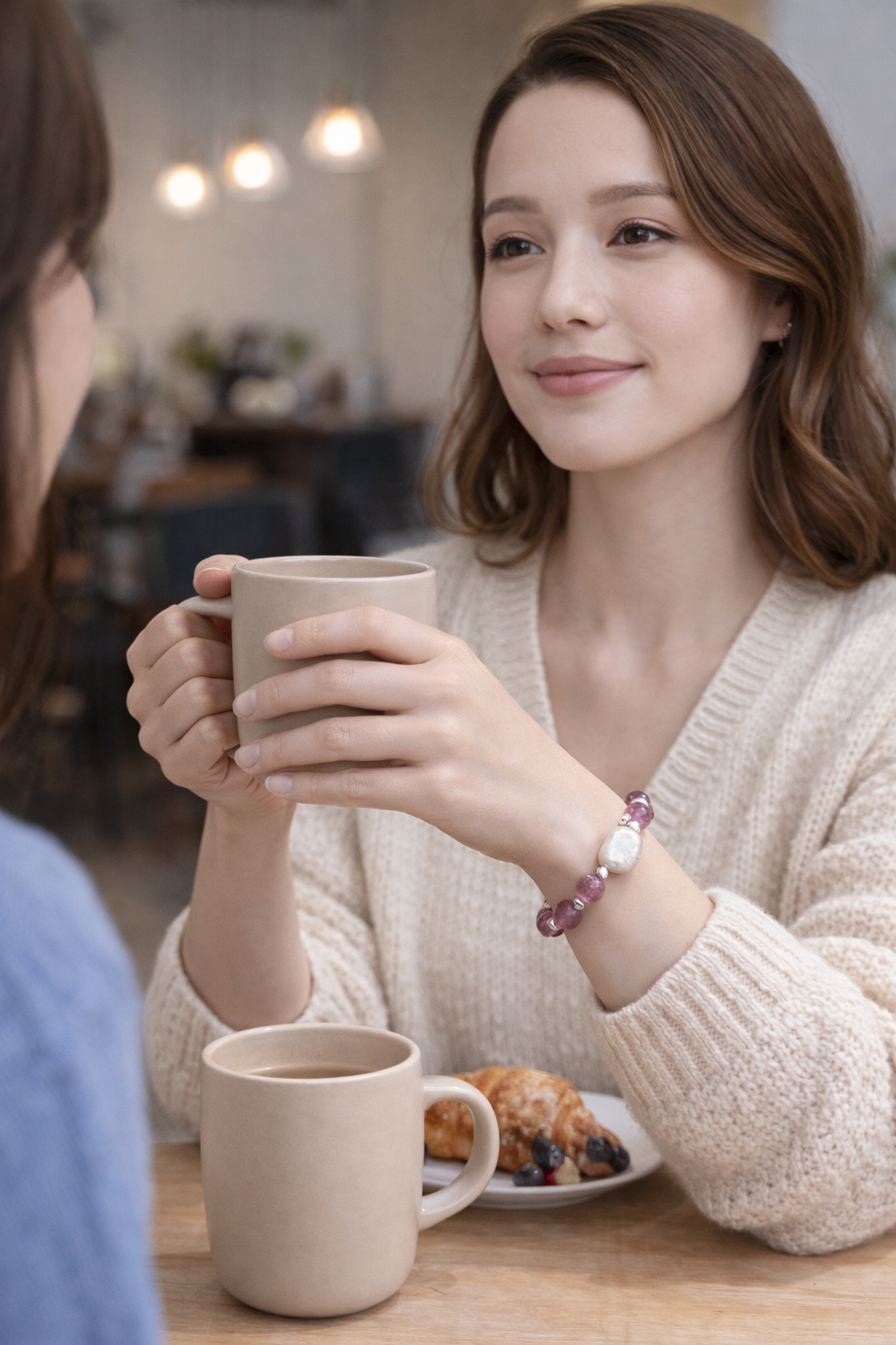 Pink Lepidolite Baroque Pearl Stretch Bracelet - Lunelle Atelier