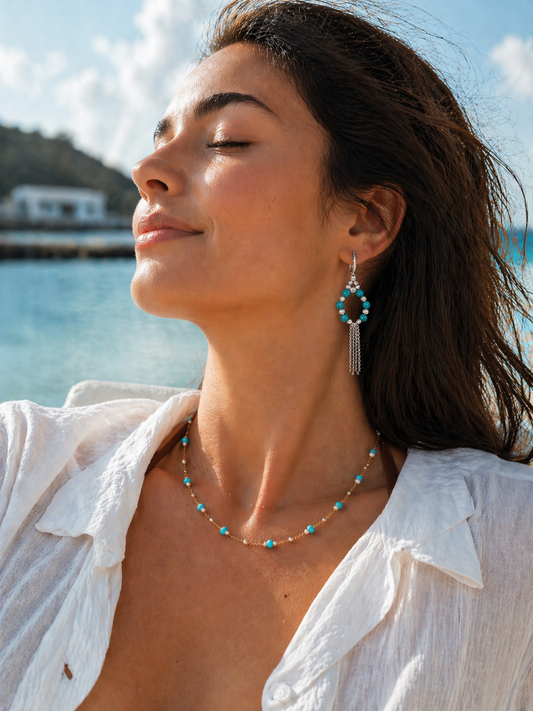 Turquoise & Freshwater Pearl 14K Gold Filled Necklace - Lunelle Atelier