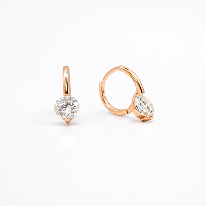 Moissanite Drop Ear Huggies 1 Carat | Champagne Rose Gold Plated Sterling Silver