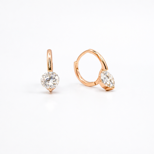 Moissanite Drop Ear Huggies 1 Carat | Champagne Rose Gold Plated Sterling Silver