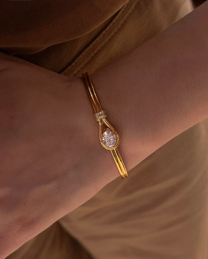 Lunelle Atelier teardrop solitaire open bracelet with delicate design and gemstone detail, stylish jewelry accessory