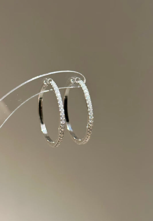 Round Moissanite Circle Hoop Earrings | Rhodium-Plated Sterling Silver - Lunelle Atelier