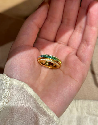 Rainbow Princess-Cut Pavé Spinner Ring