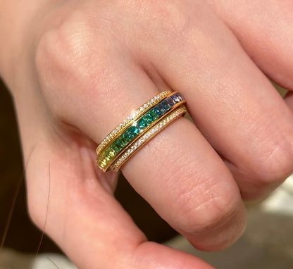 Rainbow Princess-Cut Pavé Spinner Ring