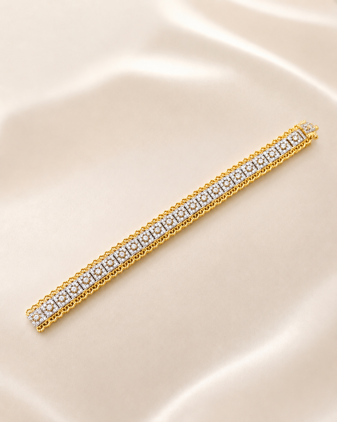 Lunelle Atelier Roman Lace Pavé Statement Bracelet with intricate lace-inspired design and sparkling pavé stones.
