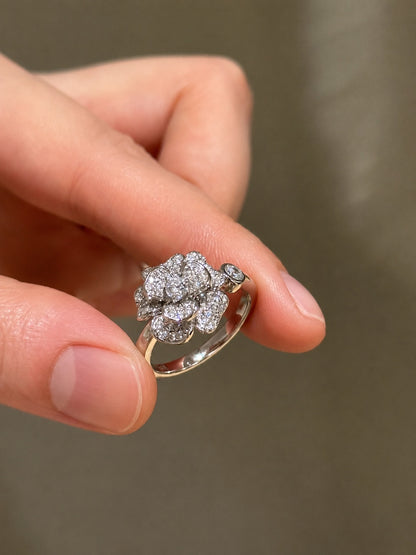 Lunelle Atelier Camellia Bloom Ring featuring a delicate floral design with gold finish and intricate petal details.
