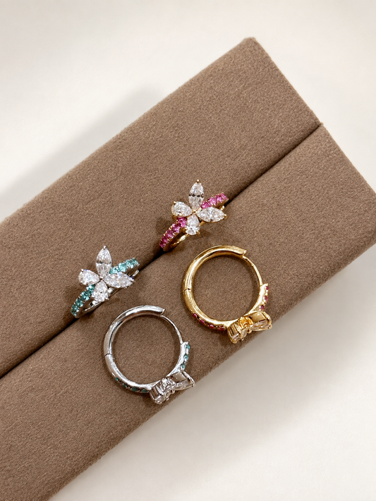 Lunelle Atelier butterfly lab-grown gemstone huggie hoop earrings with sparkling gemstones and gold-tone metal.