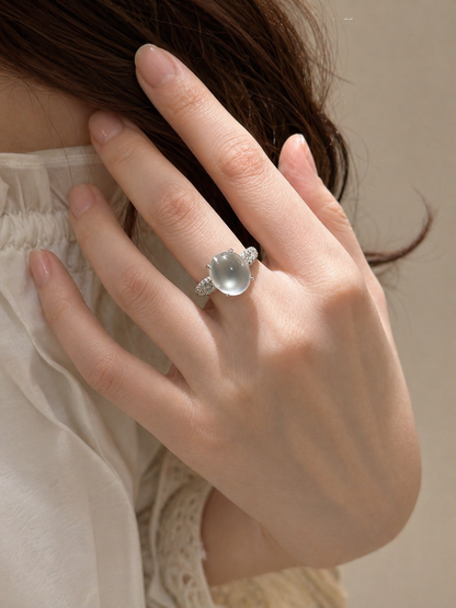 Moon Mist Cabochon Ring | Natural Russian Icy Jade - Lunelle Atelier