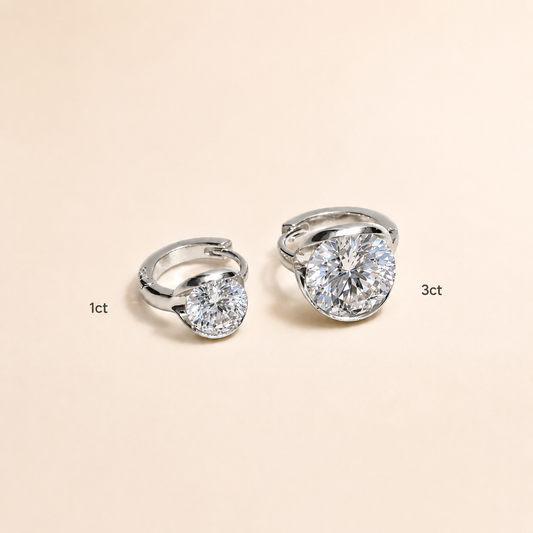 Floating Moissanite Ear Huggies| Rhodium Plated - Lunelle Atelier