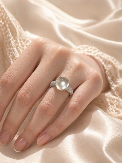 Moon Mist Cabochon Ring | Natural Russian Icy Jade - Lunelle Atelier