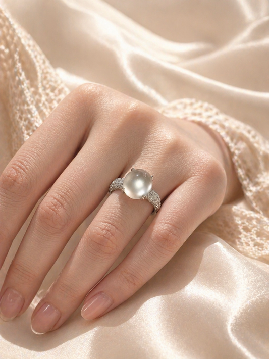 Moon Mist Cabochon Ring | Natural Russian Icy Jade - Lunelle Atelier