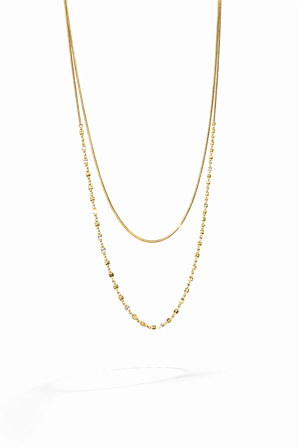 Soft Glow Double Layer Snake Chain Necklace - Lunelle Atelier