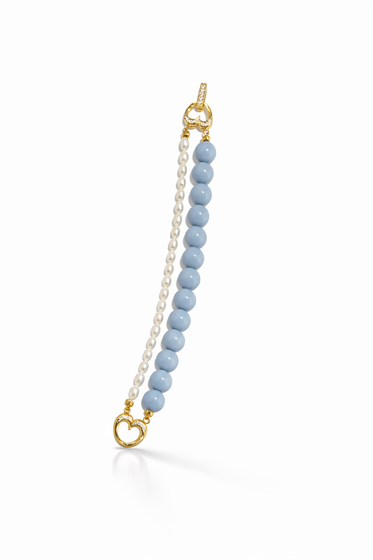 Angelite & Pearl Dual Strand Heart Clasp Bracelet - Lunelle Atelier