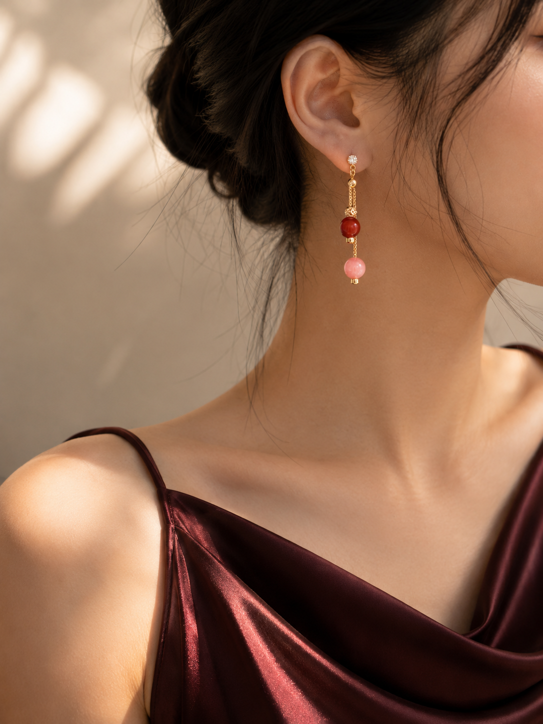 Carnelian Pink Agate Adjustable Pull-Through Drop Earrings - Lunelle Atelier