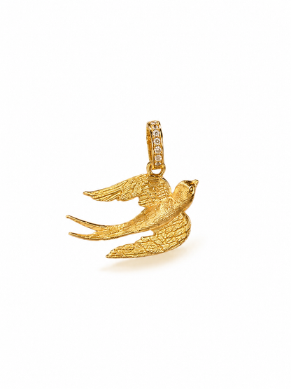 Lunelle Atelier brushed swallow convertible necklace featuring a sleek, elegant pendant with a bird design on a delicate chain.