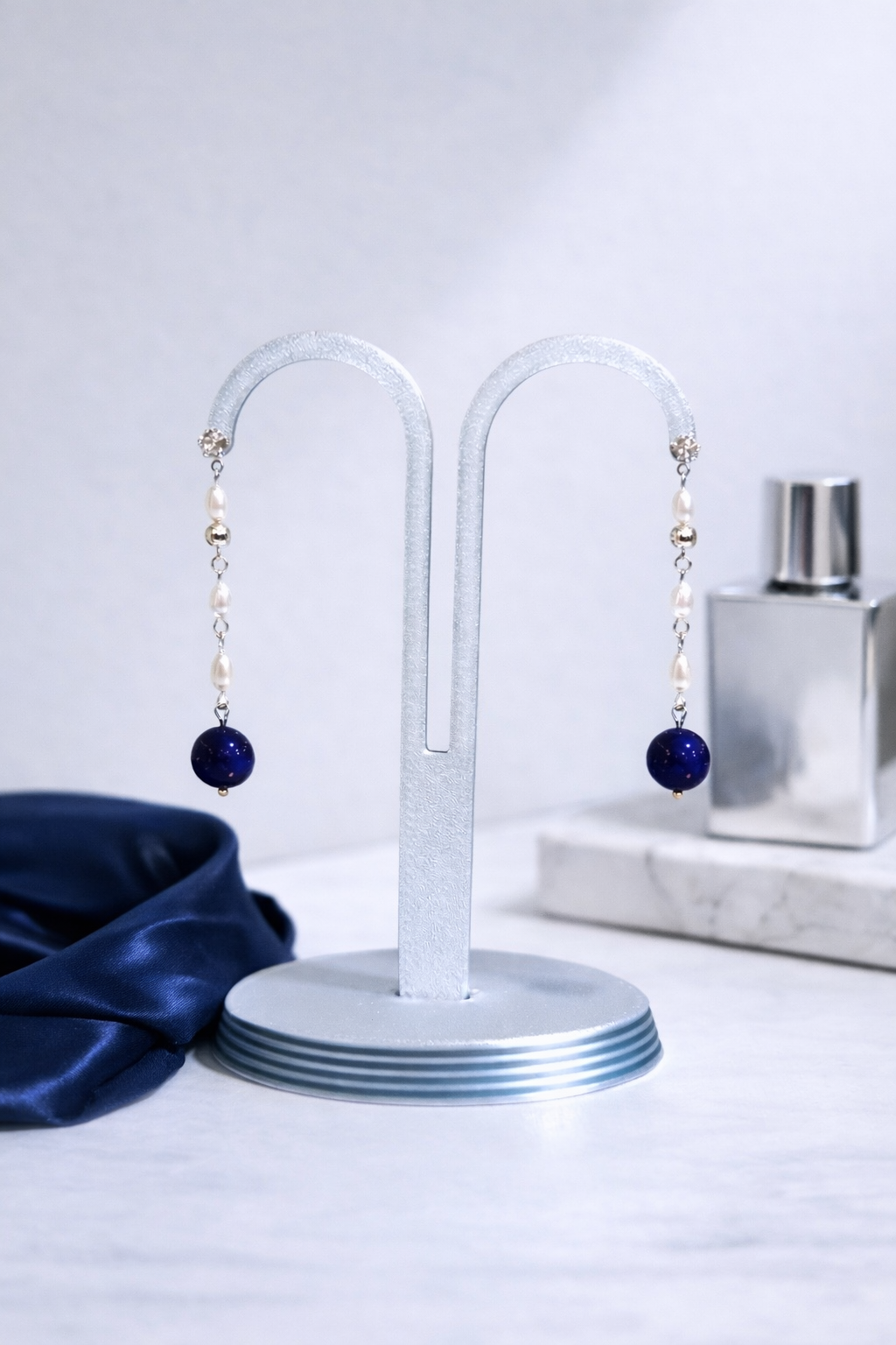 Lapis Lazuli Freshwater Pearl Drop Earrings - Lunelle Atelier