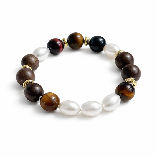 Tiger’s Eye Freshwater Pearl Stretch Bracelet - Lunelle Atelier