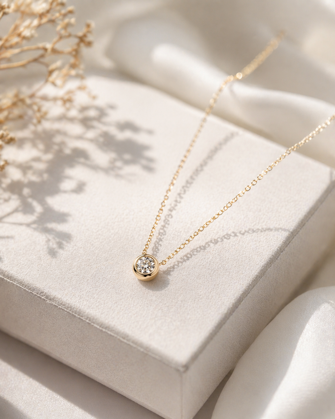 Single Bubble Moissanite Necklace | Champagne Gold Finish - Lunelle Atelier