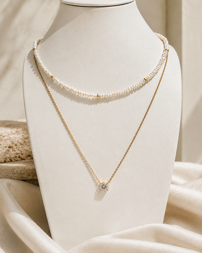 Mini Freshwater Pearl Beaded Necklace | 18k Gold Plated