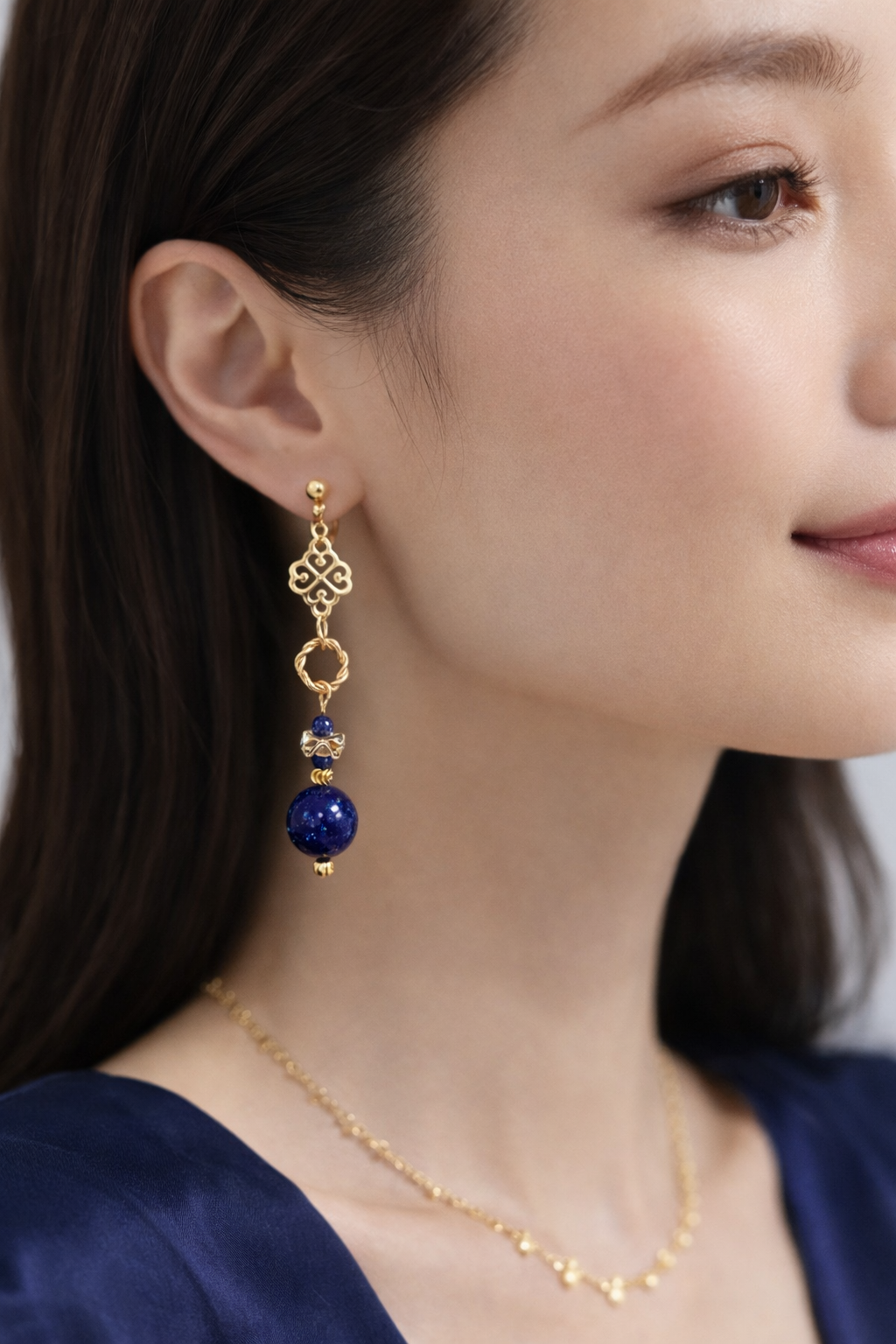 Lapis Lazuli Golden Vintage Asymmetrical Drop Earrings - Lunelle Atelier